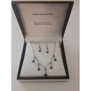 Women's Sterling Silver With Blue Swarovski Crystals Necklace And Earrings